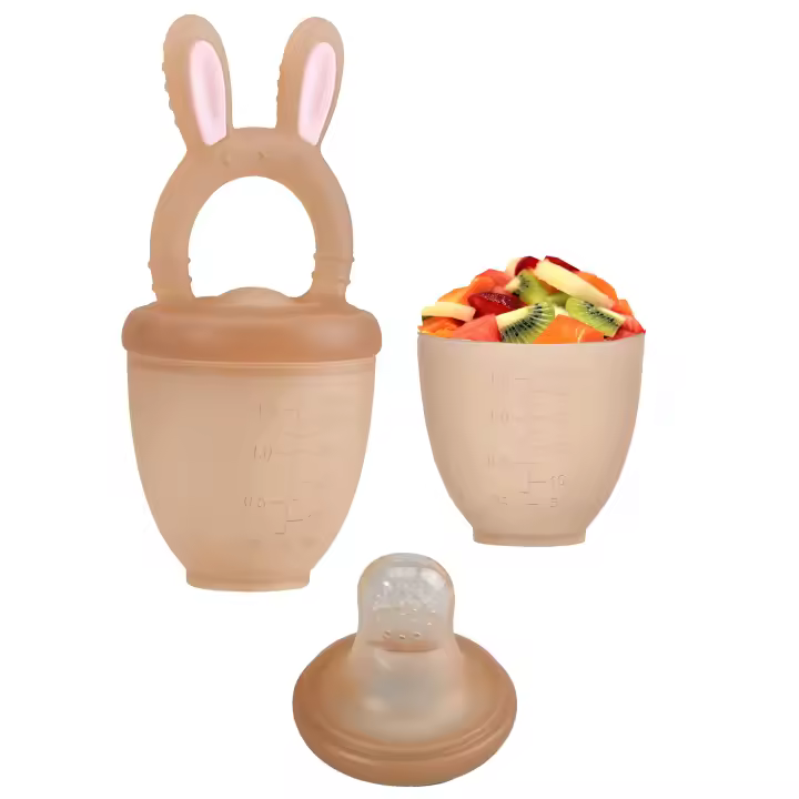 Chupete de Silicona Para Frutas Bebe CALU, Tetina Suave y Segura Perforada para Alimentos Sólidos, Pacifier Refrigerante Doble Función, Rasca Encías Alimentador de Inicio Libre de BPA Color Miel - 1