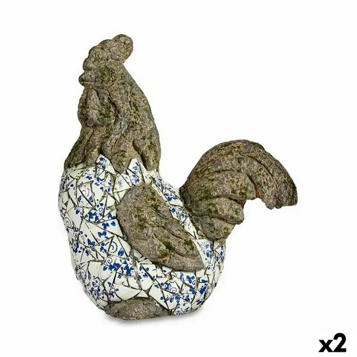 Ibergarden Figura Decorativa para Jardín Gallo Poliresina 22,5 X 46 X 41,5 Cm (2 Unidades) - Color Azul, Blanco, Gris - 1