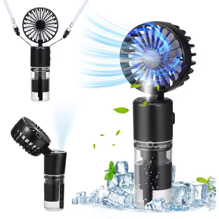 Mini Ventilador de mano con agua, Ventilador Portátil nebulizador,  Batería de Litio Recargable Ventilador Pequeño, humidificación silenciosa, 4 Velocidades Con 20ml de Agua de Enfriamiento en Spray para el Hogar Oficina Viajes al Aire Libre y Camping - 1