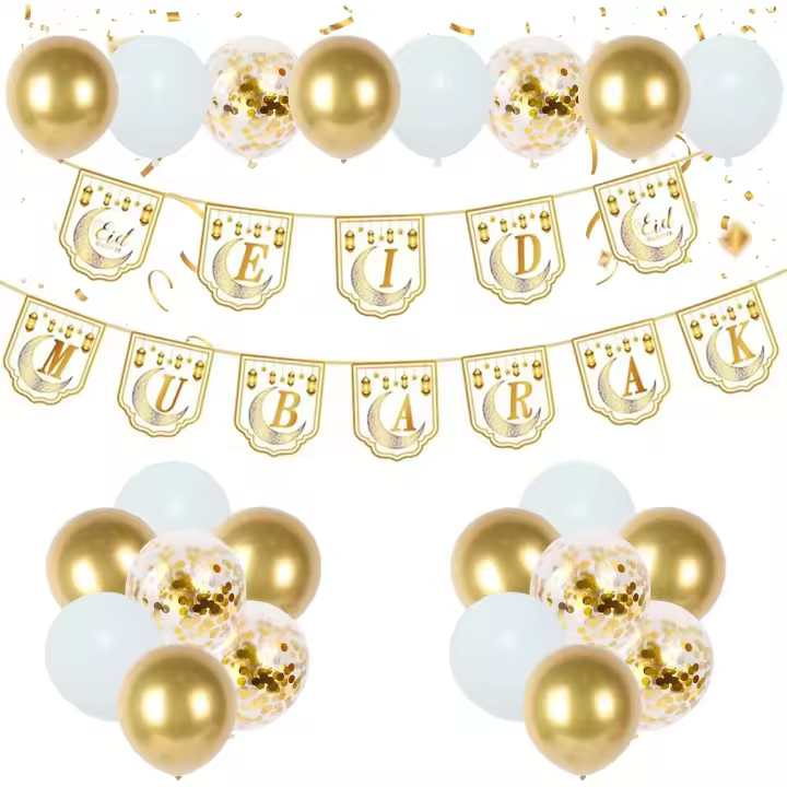 Eid Mubarak Decoration Ballons, Banderole Eid Mubarak et 70 Pièces Ballon Aid Moubarak, Guirlande Eid Mubarak pour Decoration Ramadan 2025, Aid Moubarak, La Célébration Du Ramadan et de l'Aïd Moubarak - 1