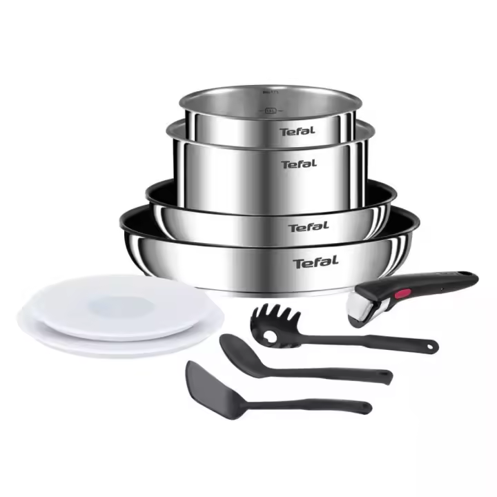 Set de 10 piezas Ingenio Tefal (2 sartenes 22 y 26cm, 2 cazos de 16 y 18cm, mango desmontable, cuchara para servir, espátula, cuchara espaguetis, 2 tapas) - 1