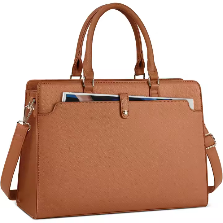 Bolso universitario para mujer, bolso impermeable para ordenador portátil, bolso de compras de cuero PU de 15,6 pulgadas - 1