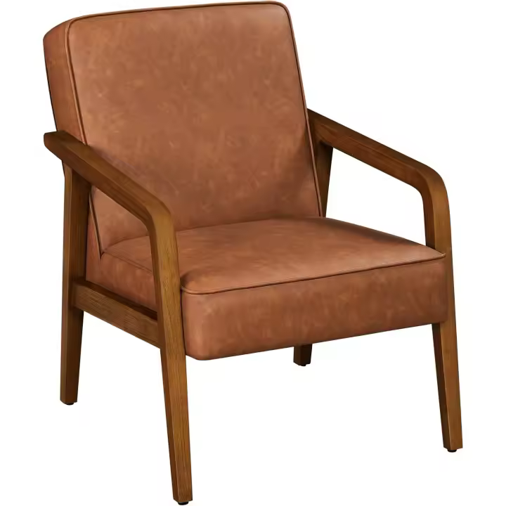 Sillón para Salón Silla de Piel Sintética Silla para Dormitorio con Pata Madera con Reposabrazo Sillón Relax Capacidad 136KG - 1