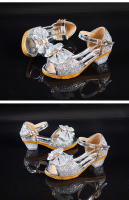 Zapatos De Niñas 2023 Nuevos De Otoño Casual Brillo Bows Children High Heel Sandalias De Fiesta De Princesa Moda Para Niñas Tallas Trueñas Material Superior PU - details 1