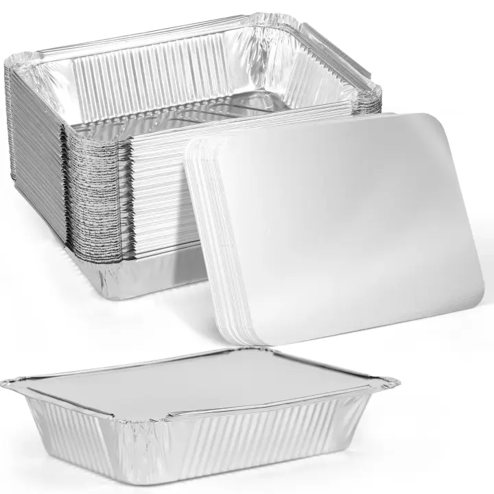 50/100pcs Bandejas De Aluminio Con Tapas Resistentes Al Calor Para Horno Y Aire Frito Utensilios De Cocina Antiadherentes Para Barbacoa Y Cocción - 1