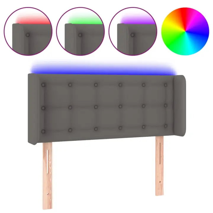 vidaXL Cabecero con LED cuero sintético gris 93x16x78/88 cm - 1