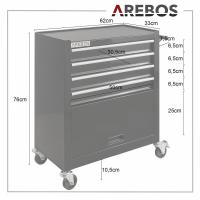 AREBOS Carro de Herramientas - Carro de Taller - 4 Cajones + Compartimento Grande - 2 Ruedas Fijas y 2 Pivotantes con Freno - details 21
