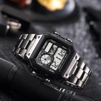 Reloj Deportivo De Lujo Para Hombre YIKAZE Con Correa De Acero Inoxidable Resistente Al Agua Y Luz LED Mostrador Digital Estilo Militar - details 4