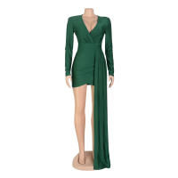 Vestido De Noche Elegante Para Mujer Con Sequinias Y Cuello En V Manga Larga Vestido De Fiesta De Boda Miniatura A-Line - details 25