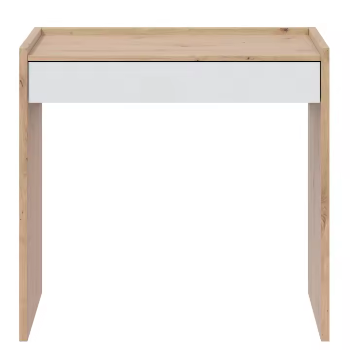 Meimon Mesa de estudio NOA con cajón, 81,5x40x77 cm, melamina blanca con acabado Roble Nodi, guías correderas metálicas, taco ABS antirayaduras, peso máximo mueble 25 kg, cajón con capacidad de 5 kg, diseño moderno y funcional para oficina o habitación. - 1
