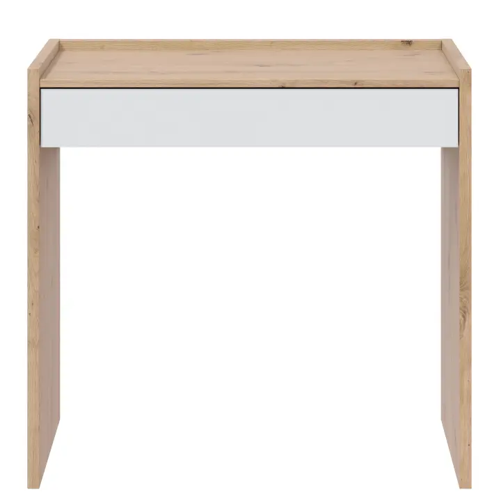 Meimon Mesa de estudio NOA con cajón, 81,5x40x77 cm, melamina blanca con acabado Roble Nodi, guías correderas metálicas, taco ABS antirayaduras, peso máximo mueble 25 kg, cajón con capacidad de 5 kg, diseño moderno y funcional para oficina o habitación. - 1
