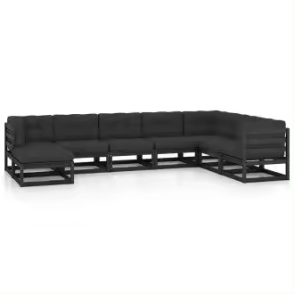 VIDAXL 3076768 juego de muebles con cojines para jardín de 8 piezas fabricado en madera de color negro y gris - 1