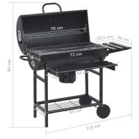 vidaXL Parrilla de barril ruedas y estantes acero negro 115x85x95 cm - details 6