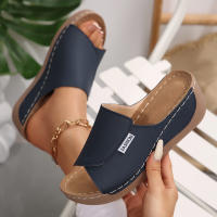 Zapatillas casuales de Suela Gruesa de gran tamaño para Mujer, zapatillas de Tacón de cuña con Boca de Pez, sencillas y Moderanas con Tiras anchas. - details 8
