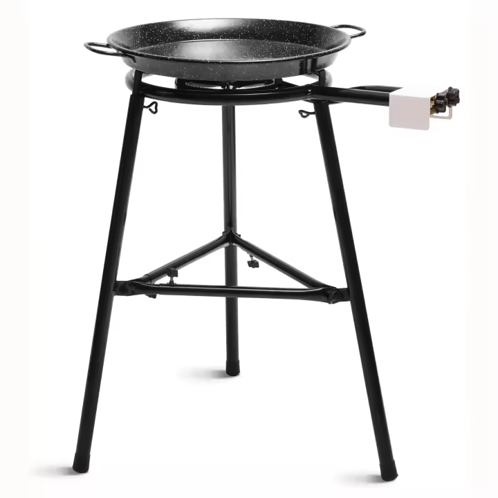 Briebe MEDIUM Set Paellero Gas 40cm +Paellera Esmaltada 46cm 12 Raciones +Soporte Robusto 3 Patas Kit Paella, , Negro - 1