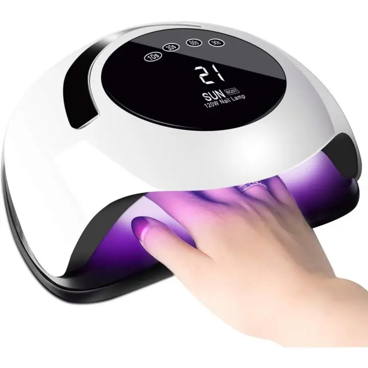Lámpara secadora de uñas UV, secador de uñas LED UV de 120 W, profesional automático, 4 temporizadores 10/30/60/99 s, pantalla LCD grande, base magnética extraíble, para esmalte semipermanente, esmalte en gel - 1