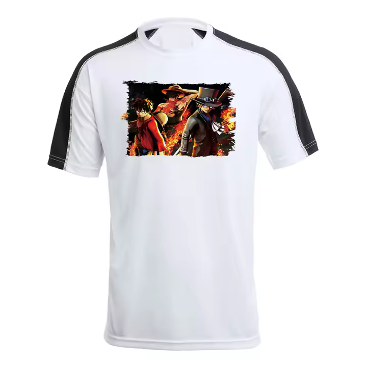 CAMISETA TÉCNICA FRANJA MANGAS NEGRA ONEPIECE LUFFY PELIGRO tshirt anime shonen adventure - 1