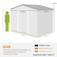 Outsunny Caseta de Jardín Exterior 4,84 m² 278x195x215 cm Cobertizo de Jardín Exterior Metálica con 2 Puertas Corredizas y 4 Ventanas para Almacenamiento de Herramientas Efecto Madera Natural y Café - details 2