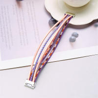 Pulsera De Cuero Genuino De Moda Con Hebillas Tejidas Y Cuentas Bohemias Para Mujer Y Adolescentes Cierre Magnético Hecho a Mano - details 8