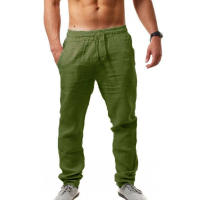 Pantalones De Lino Y Algodón Para Hombre Verano Otoño Primavera Estilo Casual Color Sólido Transpirables Ajustados - details 4