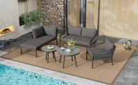 Juego de salón de Jardín, Cuerda Juego de muebles de Jardín, Moderno juego de sofá de exterior Cuerda Tejida a mano, incl. Todos los asientos y Zapatos, Juego de balcón, Jardín y Terraza, Gris - details 0