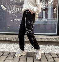 Pantalones De Mujer Estilo Coreano Tendencia Negros Sueltos Primavera Otoño Casuales Cargo High-Waisted Con Bolsillos Y Cierre Elástico - details 4