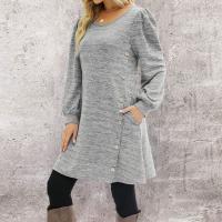 Vestido Casual Para Mujer De Color Sólido Con Botones Manga Larga Cuello Redondo A-Line Largo Hasta La Rodilla Fashion - details 30