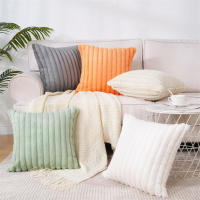 Fundas De Cojines De Peluche Doble Cara 45x45 Cm Estampado De Rayas Amplias Para Sofá Funda De Cojín Suave Y Densa JAF068 - details 0