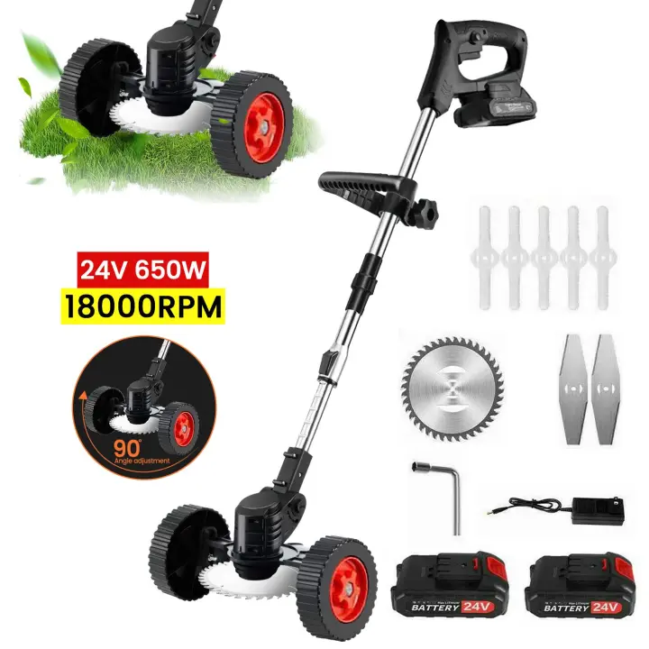 Cortacésped eléctrico de mano - 650W - 18000 tr/min - 21V, 1500mAh*10 - Diamètre de la lame : 6 pouces -2 baterías - 1