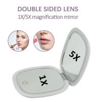 Espejo De Maquillaje Portátil Foldable Con 2 Caras Y Luz LED 3 Colores Toque Compacto 5X Magnificación Para Viajes - details 5
