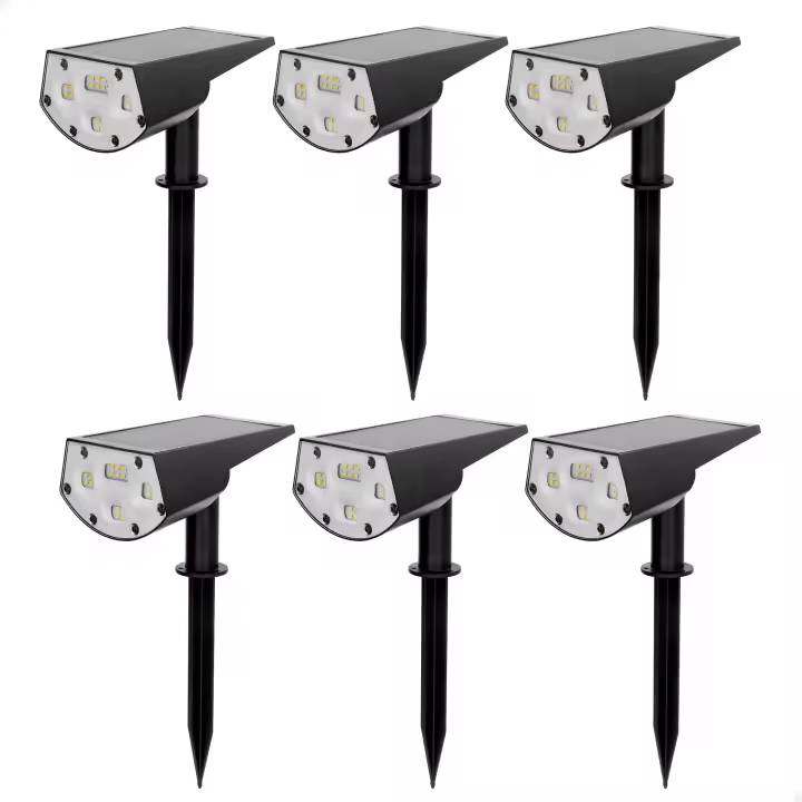 Aktive - 6 Balizas solares LED 2 en 1, emiten luz cálida 5-10 lúmenes, con estaca para suelo o posición de pared, sin cables, resistentes a la intemperie (IP24), autonomía hasta 8 horas, iluminación versátil para exteriores - 1