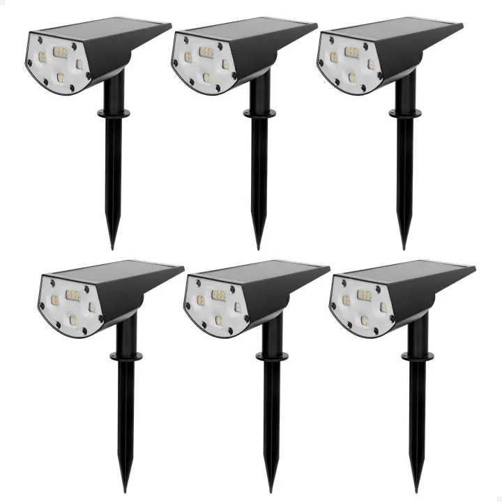 Aktive - 6 Balizas solares LED 2 en 1, emiten luz cálida 5-10 lúmenes, con estaca para suelo o posición de pared, sin cables, resistentes a la intemperie (IP24), autonomía hasta 8 horas, iluminación versátil para exteriores - 1