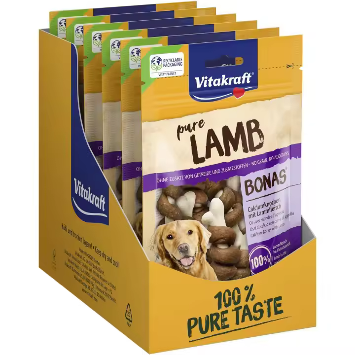 VITAKRAFT - Pure Snack 100% natural para perros Sabor cordero (Pack de 8x80g) - 1