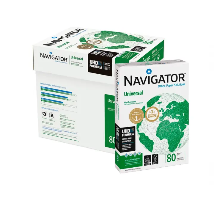 Caja 5 paquetes folios A4 500 hojas Navigator Universal folio - Papel multiusos para impresora y fotocopiadora tanto doméstica como de oficina - papel blanco de 80 gramos - 1