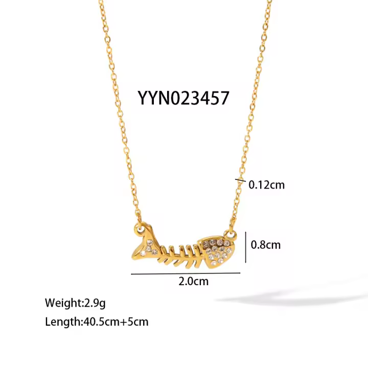 Encanto Collar con colgante de hueso de pescado personalizado chapado en oro para mujer, moda Ins, diseño de nicho, conjunto de diamantes metal de hueso de pescado dulce de acero inoxidable a la moda, cadena de clavícula de circón irregular simple salvaje - 1