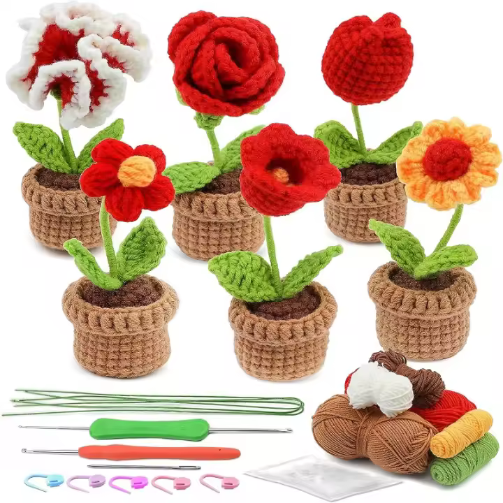 Kit De Tejer Para Principiantes Adultos Con Instrucciones Paso a Paso Kit De Crochet Fácil Tema De Flores Material De Hilo De Algodón - 1