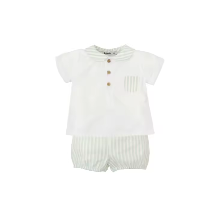 Conjunto de Bebé Niño Babidu en Color Único de Algodón a Rayas - 1