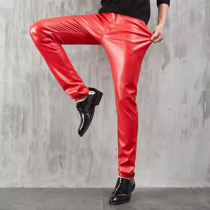 Pantalones De Cuero Para Hombre Ajustados Con Stretch Moda Para Fiestas Y Baile Pantalones Finos De PU Eco-amigable - 1