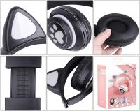 Bonitos auriculares inalámbricos Cat Ears con luz de flash, tarjeta TF, conector de 3,5 mm, micrófono con cancelación de ruido, control de volumen, cable desmontable, conectividad inalámbrica, compatibles con tabletas, batería recargable de polímero de li - details 1
