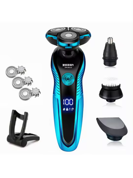 Cortacésped Eléctrico ZOZEN Para Hombres Recargable Afeitadora De Barba Trimmer Uso Dual Seco-Húmedo Cabezal Flotante Tres Hojas - 1