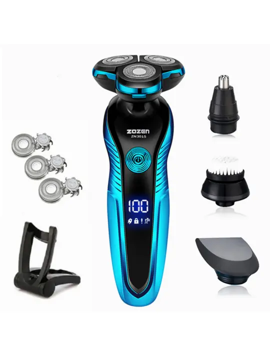 Cortacésped Eléctrico ZOZEN Para Hombres Recargable Afeitadora De Barba Trimmer Uso Dual Seco-Húmedo Cabezal Flotante Tres Hojas - 1