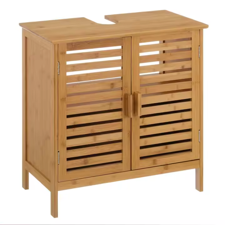 Lola Home Bajo lavabo con armario de bambú marrón de 62x60x30 cm - 1