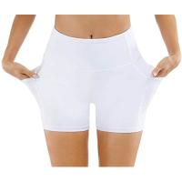 Yoga shorts, women's shorts, side pockets with phone pocket, high waist, yoga fitness, workout pants, bottom, white (S) - details 1