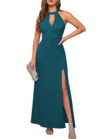 Vestido Elegante De Noche Para Mujer Con Abertura En El Brazo Y Cuello Alto Vestido Largo Para Cóctel De Polyester Y Spandex - details 9