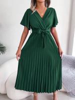 Vestido Maxi Elegante De Cintura Alta Con Volantes Y Mangas De Mariposa Para Mujer Vestido De Fiesta Casual De Polyester - details 13