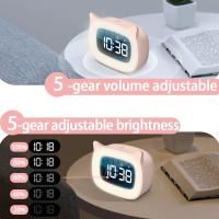 BIT Despertador Educativo Infantil, Radio Despertador Infantil con Luz Nocturna Día/Noche Dos Alarmas 18 Tipos de Música LED Digital Luminoso con Posposición Despertador Educativo Recargable para Niños Niñas, Rosa - details 1