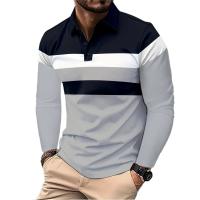 Camisa Polo Hombre Manga Larga Botones Transpirable Estilo Basic Streetwear Otoño Negocios Splice T-Shirts Cuello Redondo - details 3