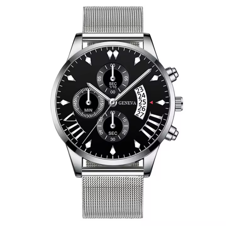 Reloj Masculino de Acero con Calendario y 3 Subesferas - Estilo Moderno Profesional - Impermeable hasta 50M - 1