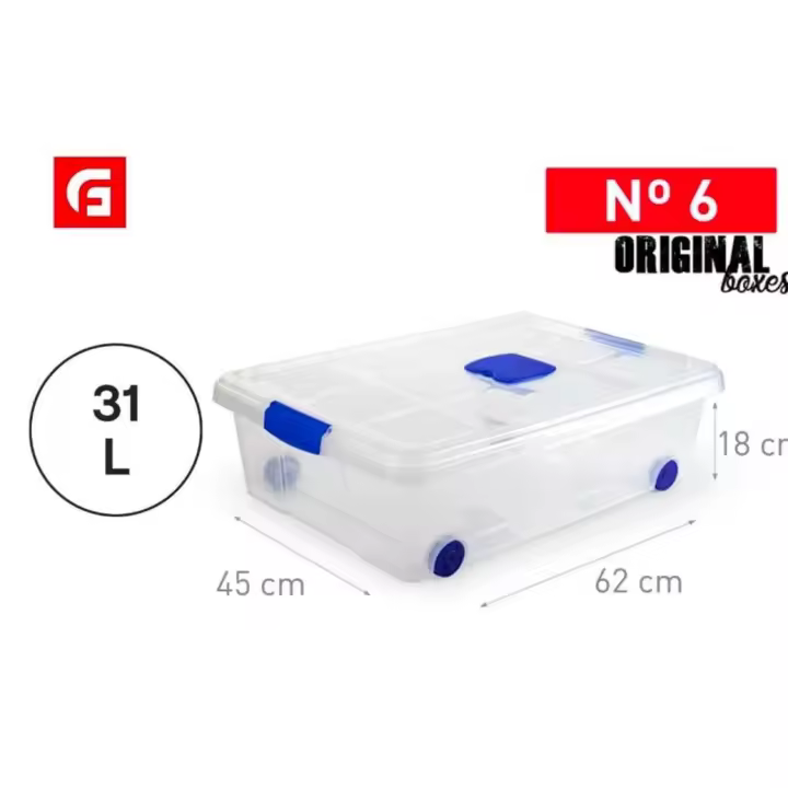 SET 3 Caja de ordenación Bajo Cama de plástico transparente ,con tapa Almacenaje de juguetes, libros, ropa, mantas , Con ruedas y cierres a presión , Ideal para cambio de armario - 1