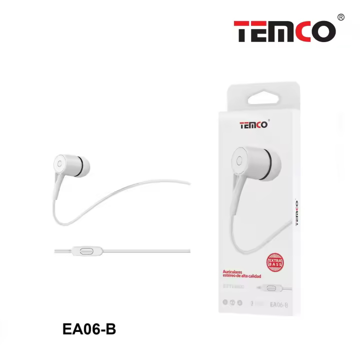 TEMCO Auriculares Intrauditivos con Microfono EA06 Negro Blanco, Auriculares de Odio Silicona con Cable, Auricular Estereo Extra Bass de Alta Calidad, com Cable de 1.2m. Auriculares para Movil, Play, Ordenador, Tablet, Mp3, etc. - 1